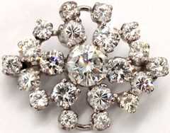 Elegant Vintage Mid-Century Diamond 14K White Gold Pin Brooch Diamond Cluster