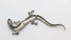 5½” Long Vintage Sterling Silver Marcasite Lizard Gecko Red Eyes Pin Brooch 30g