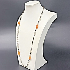 Vintage Estate 26-28″ Bronze Toned Orange & Clear Beaded Chain Station Necklace