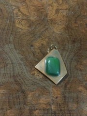 Enamel Copper Pendant Green Rectangular Shape Center W/ White Obverse Abstract