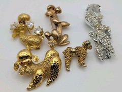 Lot of 5 Poodle Dog Pins Vintage Costume Jewelry AJC Sarahcov