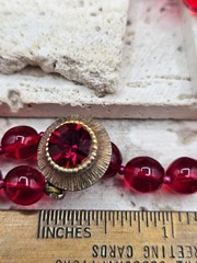 VINTAGE Judith McCann NY Red Glass Bead Gold Tone Necklace 25” GORGEOUS
