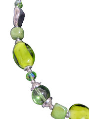 VTG 21″ Glass Gemstone Green & Silver Artisan Beaded Necklace Crab Clasp Bold
