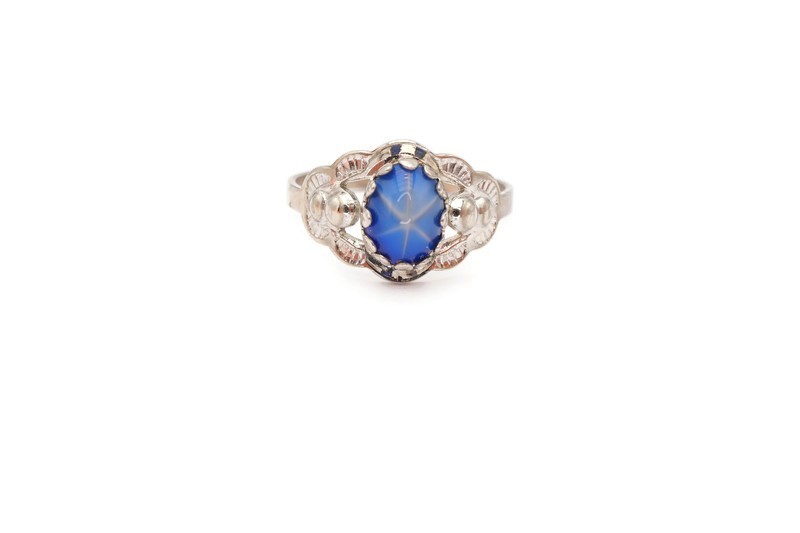 Vintage Sterling Silver 925 Faux Star Sapphire Ring Size 8
