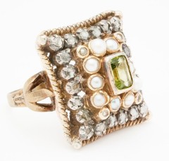 10 Grams GOLD 19K-Hallmak 14K RING PERIDOT PEARLS SIZE 6.5 VINTAGE ENGLAND