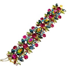 1964 JULIANA D&E HELIOTROPE WATERMELON RHINESTONE STATEMENT WIDE BRACELET BOOK