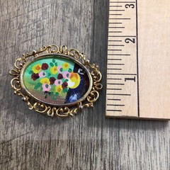 Vintage Brooch Pin Original Oil Painting on Canvas Floral