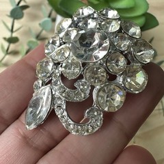 Vintage 1940s Kandell Marcus Flower Brooch Pin 2 Inch Clear Crystals Elegant MCM