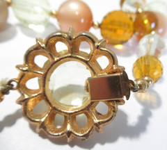 Yellow and Brown With Some Moonglow Vintage Beaded Necklace W Fancy Clasp
