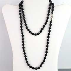 Vintage 2 Black Faceted Glass Beaded Necklace 25 in n 12 in extender