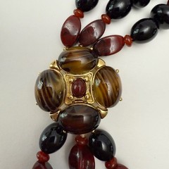 Vintage Monet Glass Stone Cabochon Clasp Multi Strand Resin Beaded Necklace