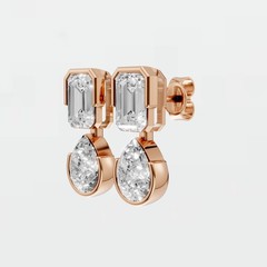 Emerald & Pear Lab Grown Diamond Bezel Set Drop Dangle Statement Earring