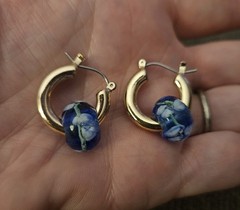 Cobalt Gold White Swirl Design Vintage Fashion Hoop Earrings Boho Chic New RARE!