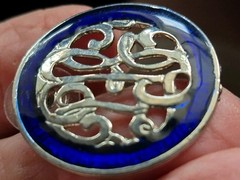 Vintage Cobalt Blue guilloche Enamel silver filigree Earrings pierced BEAUTIFUL