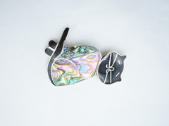 Vintage Mexico Silver Abalone Inlay Cat Brooch Modernist Pin