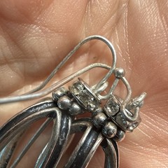 Vintage Sterling Silver Openwork Cage Lantern Dangle Earrings Rhinestone Accent