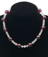 Vintage Art Deco Round Almandine Garnet Beads & Clear Glass Beads 17″ Necklace