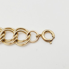 Fancy Double Circular Link Fancy Curb Shiny Gold Tone Vintage Chain Bracelet