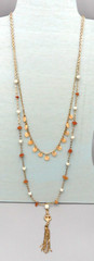 Chain Tassel Pendant Necklace Layered Carnelian Chip Howlite Station Shell Charm