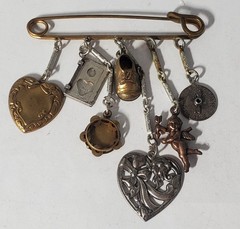 Vtg Victorian Revival Silver Plated Mixed Metal Chatelaine Pin Brooch Lot