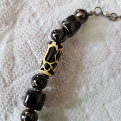 Black Yellow Safari Pattern Bead Necklace Tribal Style Mixed Beads