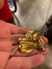 McClelland Barclay Bell Flower Brooch Vine Heart Leaf Sterling Silver Gold Wash
