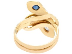 0.29 Ct Sapphire and 0.24 Ct Diamond, 18k Yellow Gold Snake Ring – Antique