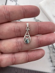 Vintage 925 Sterling Silver Blue Abalone Repousse Teardrop Minimal Pendant