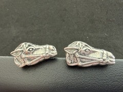 R. Collins Horse Head Silver Bullet Back Cufflinks Signed Vintage 1 Inch