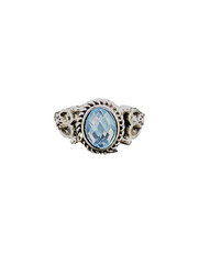 Vintage Lt Blue Faceted Crystal Gem Silver Tone Cocktail Ring Costume Size 5.5