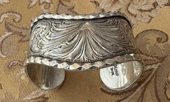 Vintage Premium Western Hand Engraved Sterling Silver Signed Moses Cuff Bracelet