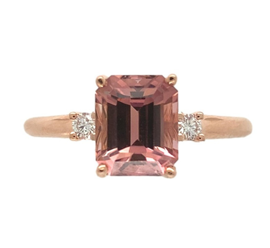 14k Rose Gold 1.60 Carat Pink Genuine Natural Tourmaline Diamond Ring (#J7535)
