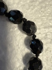 Vintage 56” Black Glass Faceted Bead Single Strand Necklace / Made In Austria