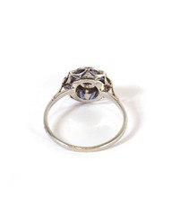 Art Deco Sapphire & Lab Created Diamond In 14k White Gold Finish Target Ring