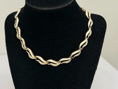 Vintage Choker Necklace Retro Gold Tone Cream Enamel Mid Century Chain 15 inch