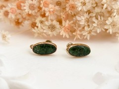 Prehnite Gemstone Accented Oval 12k Gold Filled Stud Screw Back Vintage Earrings