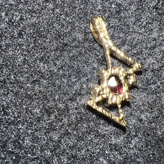 Vintage Estate Long Drop Charm Gold Tone Red Rhinestone