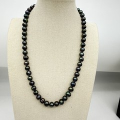 Vtg JTV Sterling Silver KTC Black Pearl Necklace Peacock 10,6mm 24” 85gr