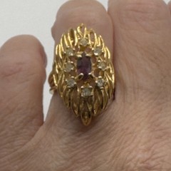 Vintage Cocktail Ring Modernist Dome Purple & Clear Crystals Size 5.5 18KGE
