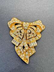 Vintage 1940s Unsigned Rhinestone Dress Clip, Art Deco Bow Fur Clip
