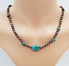 VTG 925 Peacock Pearl Turquoise Necklace 17in Sterling Silver 2″ Extender Estate