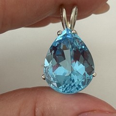 925 Sterling Silver Natural Swiss Blue Topaz Teardrop Pear Pendant 20 Carats