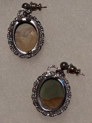Vintage Sterling Silver Picture Jasper Dangle Post Earrings