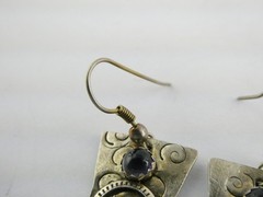 Vintage Sterling Silver Artisan Mixed Metals Iolite Hook Earrings 4.3g 1.25 Inch