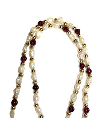 Vintage Genuine Rice Pearls & Almandine Garnet Beaded Necklace & Bracelet Set