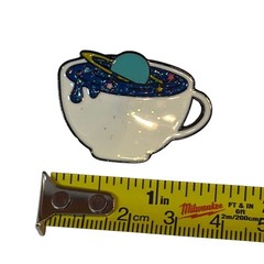 Coffee Cup Planet Pin White Blue Enamel Brooch Galaxy Space Cosmic Cute
