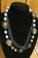 Vtg faux pearl multi metal chain Necklace statement chunky costume jewelry