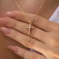 2.00Ct Round Cut Lab Created Diamond 925 Silver Cross Engagement Women’s Pendant