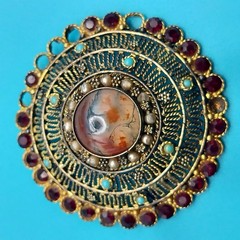Israel Gilt Silver 935 Filigree Missing Stones Brooch Pendant Vintage