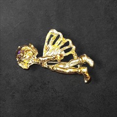 Vintage Gold Tone Fairy Brooch Flying Pixie Angel Fantasy Figural Pin